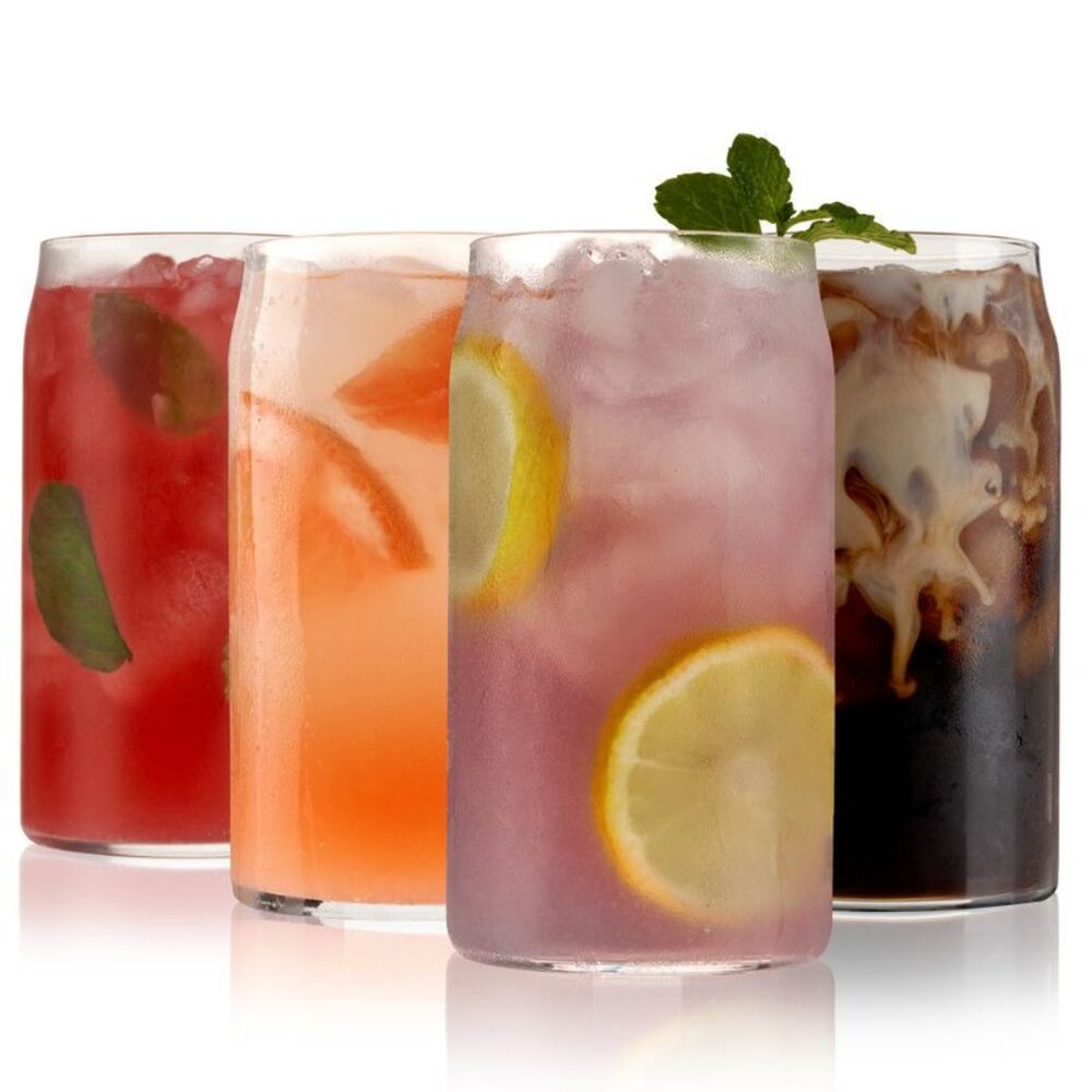 True Beer Can Shaped Pint Glasses 6 oz Clear Glass Set of 4
